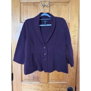 Alfani Woman Purple Knit Cardigan Blazer Shawl Collar 3/4 Sleeve Plus Size 3X